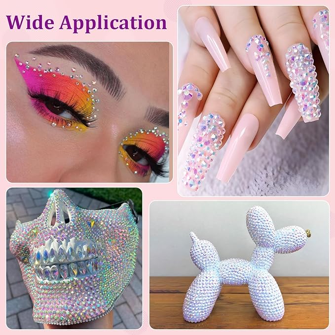 30000Pcs Resin Rhinestones for Bedazzling with Tweezers, Transparent AB Rhinestones for Crafting with 3Pcs 10ml B7000 Jewelry Glue for DIY Crafts Clothing Tumblers Shoes Fabric Nail Art