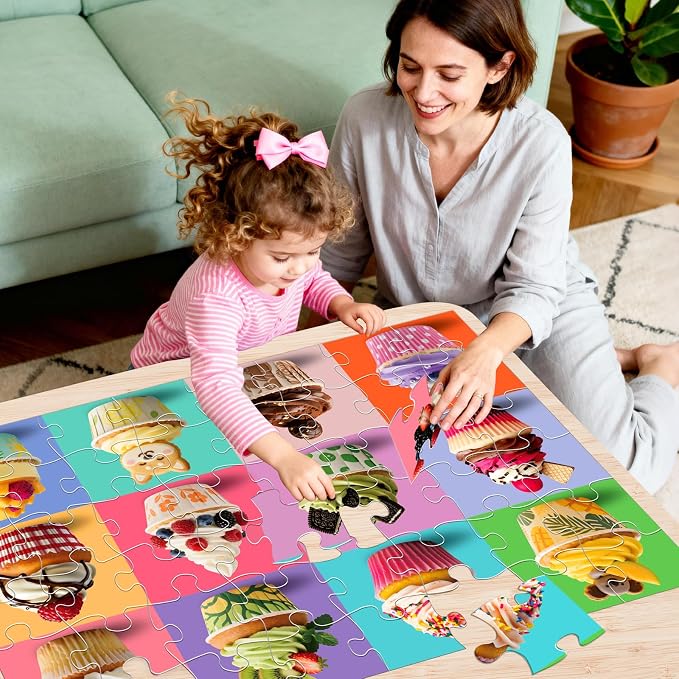 IFLOVE Cupcake Floor Puzzle for Kids — 48 Piece Jumbo Colorful Cupcakes Jigsaw Puzzle, Dessert-Themed Puzzle with Decorated Cupcakes, Educational Toy Birthday for Boys Girls Ages 3-8