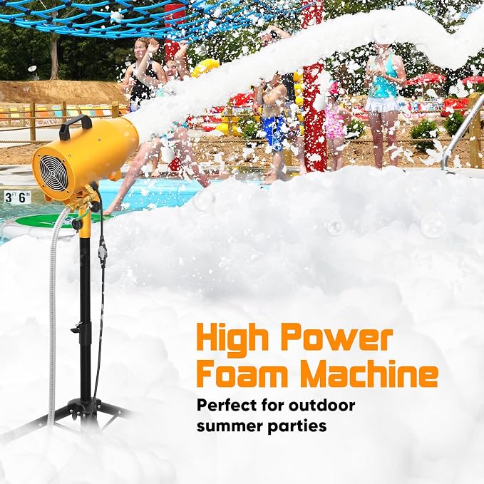 1000W Foam Machine for Foam Party, 3–5m Spray Distance Foam Cannon, Iron Barrel Body, Waterproof Control Box, Water Pump, 4-Position Adjustable Tripod Stand, AC110V Outdoor Foam Maker