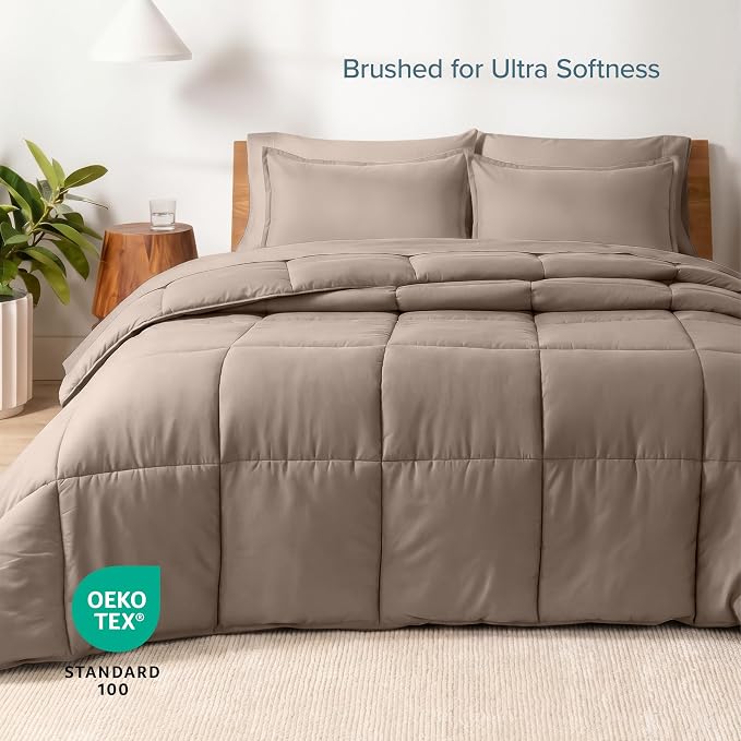 Bare Home Bed-in-A-Bag 7 Piece Comforter & Sheet Set - California King - Goose Down Alternative - Ultra-Soft 1800 Premium Bed Set (Cal King, Taupe/Taupe)