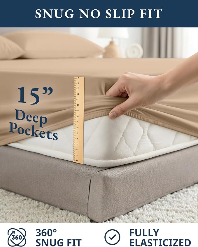 LANE LINEN 100% Organic Cotton Sheets Set, Pure Organic Cotton Long- Staple Percale Weave Ultra Soft Best- Bedding Sheets for Bed, GOTS Certified, Fits Mattress Upto 15in. Deep Pocket (Full, Taupe)