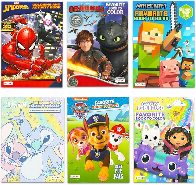 Disney 24 Bulk Coloring Books for Kids Ages 4-8 - Assorted 24 Licensed Coloring Activity Books for Boys, Girls | Bundle with Full-Size Pages, Crayons, Stickers, Games, Puzzles, More (No Duplicates)