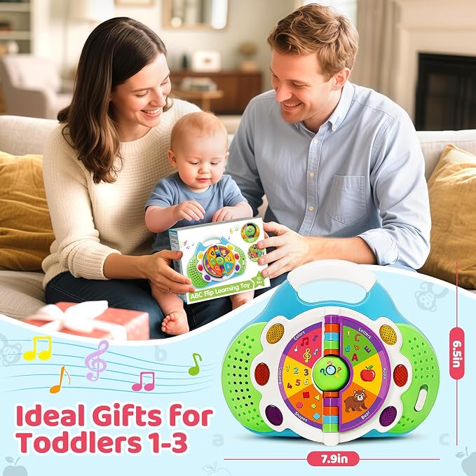 BainGesk Learning Toys for 1 2 3 Year Old Boys Girls, Musical Alphabet Flip Toys with Sound and Light, Educational Toys for Toddlers, Christmas Birthday Gift for Baby