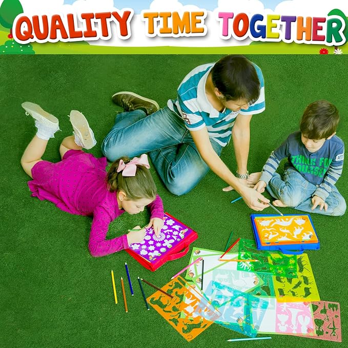Drawing Stencils Set for Kids (55 Piece) - Arts and Crafts Set for Girls & Boys - Christmas & Birthday Gifts for Kids 4 5 6 7 8 9+ Year Old - Ideal Creativity Kit & Travel Activity with 300+ Shapes