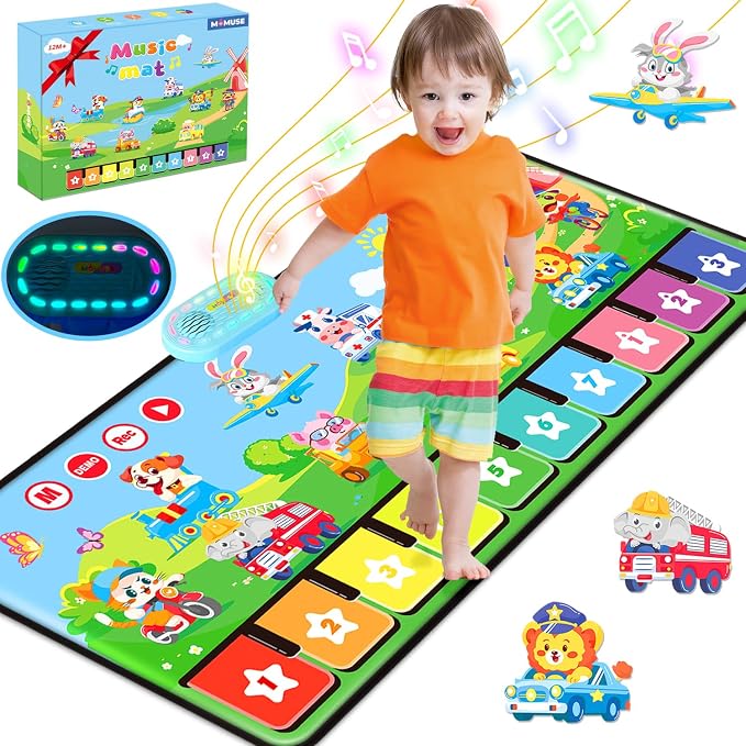 MOMUSE Piano Music Mat with 80 Sounds, Large Animal Car Touch Blanket Playmat Carpet Musical Toddlers Toys, Floor Keyboard Dance Sensory Educational Mat Boys Girls Gifts for 3 4 5 Years Old