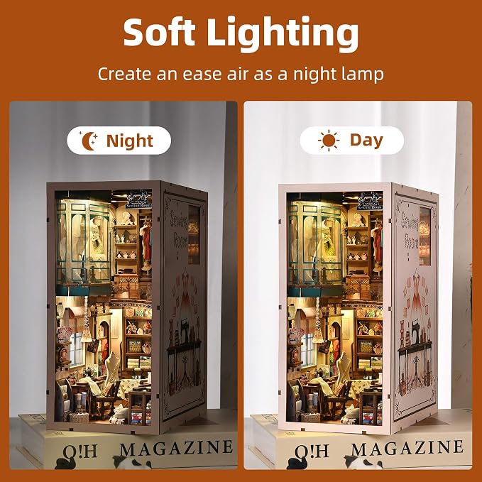 fifijoy Book Nook Kit - DIY Miniature House Dollhouse Kit for Adults and Teens, Booknook Tiny House Bookshelf Decor 3D Wooden Puzzle, Gifts for Family Friends (Sewing Room)