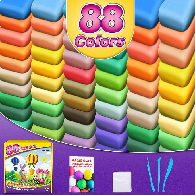 ESSENSON Air Dry Clay 88 Colors, Modeling Magic Clay for Kids, DIY Molding Craft, Gift for Kids