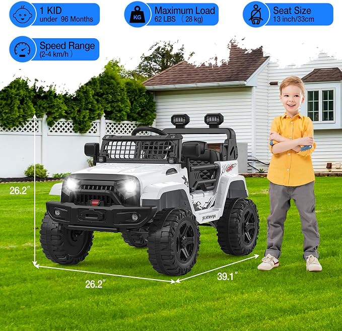 GarveeLife 12V Kids Electric Ride On Truck Car w/Parent Remote Control, Spring Suspension, LED Lights & AUX Port | Outdoor Ride Toy for Boys Girls