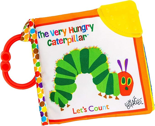 KIDS PREFERRED Let's Count Soft Book - World of Eric Carle the Very Hungry Caterpillar Baby on the Go Clip Teething Crinkle Soft Sensory Book for Babies, 5.25x5.25 Inch (Pack of 12)