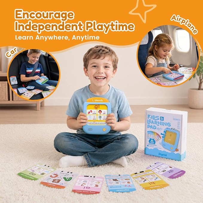 JoyCat Kids Learning Tablet, Phonics Learning Pad with 156 Pages Talking Flash Cards, 5 Level Progress Phonics Educational Toy, Learn to Read, Birthday Gift for Boys Girls Ages 3-8