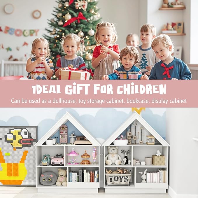 Costzon Kids Dollhouse Bookshelf, 3-Tier Wooden Open Bookcase for Toys and Books, Baby Bookshelf and Toy Storage Organizer, Book Shelf for Kids Rooms, Playroom, Nursery, Classroom (White)