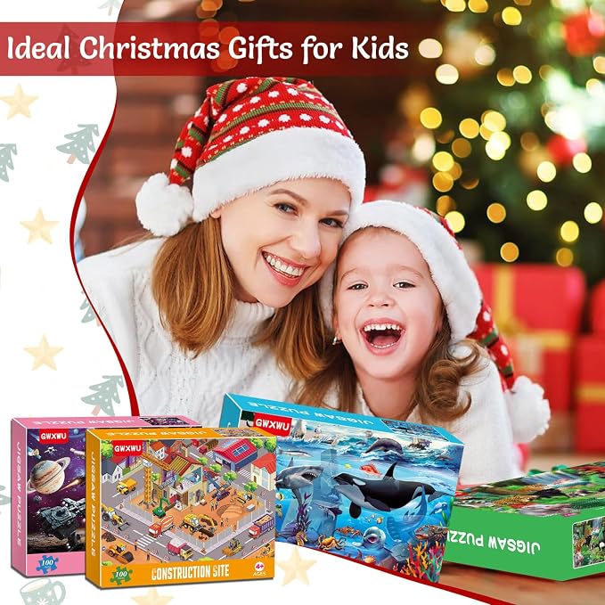 100 Piece Puzzles for Kids Ages 4-6 - Jigsaw Puzzles for Kids Ages 6-8 8-10 100 Piece Jigsaw Puzzle for Adults Toddler Children Learning Educational Puzzles Toys Gifts for Girls Boys 4-Pack
