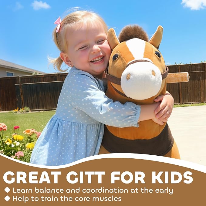 Qaba Ride on Horse for Kids 3-5 Years, 29.5 Inch Height Plush Riding Pony, Walking Horse Animal with Rolling Wheels for Active Play, No Batteries Required, Brown