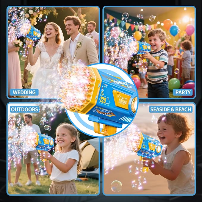 Deserthome Bubble Gun, 125 Holes Bubble Machine with Lights, Bubble Guns for Kids Ages 4-8 Year Old, Big Bubble Gun Blaster for Wedding, Easter Outdoor Toy Birthday Bubble Maker Party Favors (Blue)