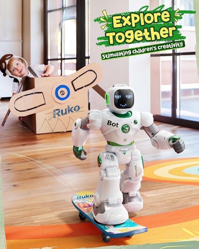 Ruko 1088 Large Robot Toys for Kids, STEM Programmable Remote Control Robot, Electronics Educational Birthday Gifts for Boys & Girls 4 5 6 7 8 9 Year Old, Green