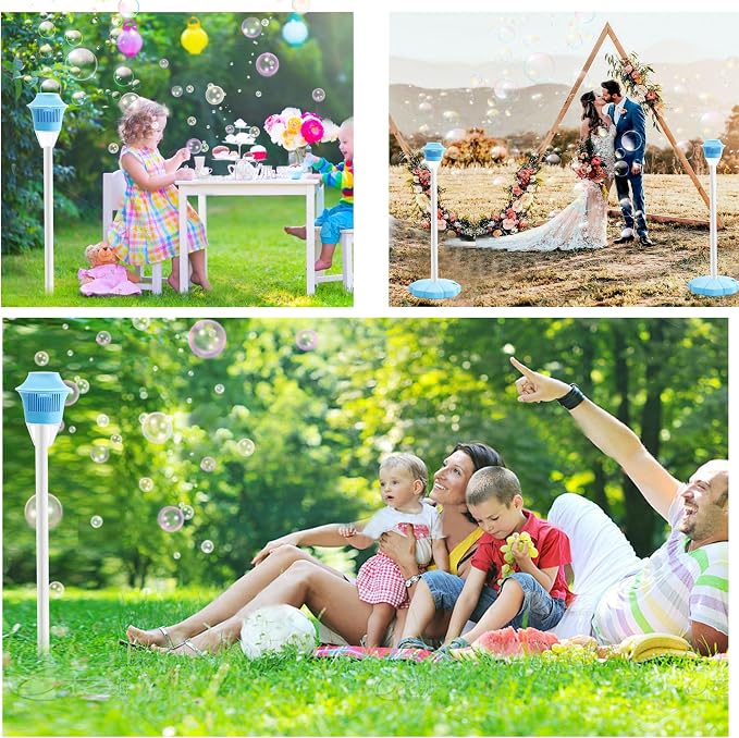 Blue Adjustable Bubble Machine Stand Rechargeable Lights Music Outdoor Lamp | 21-47in Vertical Bubble Torch Wedding Birthday Christmas Garden Decor