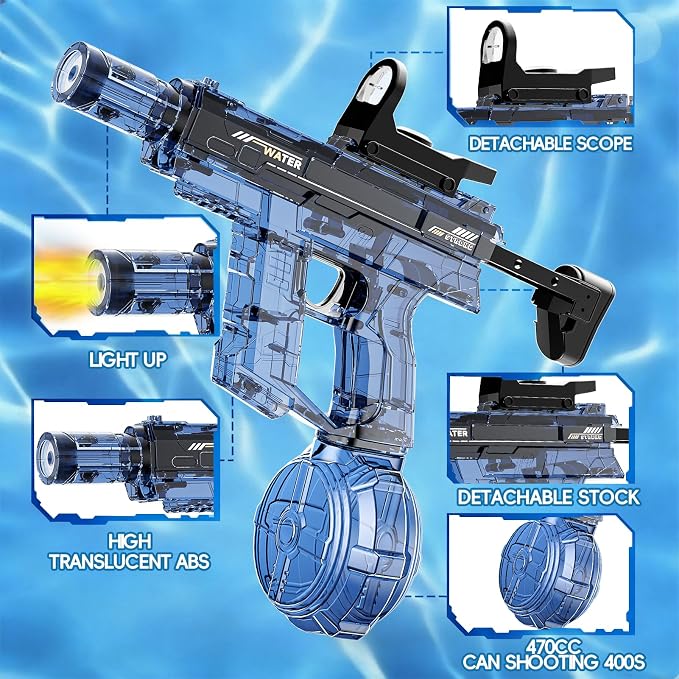2PCS Electric Squirt Water Gun for Adult & Kids, Automatic Water Blaster Toy with Battery Powered, Long Range & High Capacity, Water Pistol for Outdoor Pool Beach Backyard Play Water Game