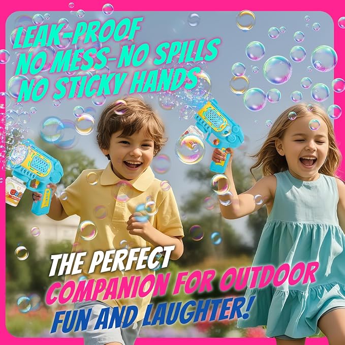 Bubble Gun Machine Toys for 3+ Year Old Boys Girls: 2 Pack with Bubble Solution, Kids Toys for Ages 3-5 4-6 5-7, Outdoor Outside Toy for Kids Ages 4-8, Gifts for Birthday