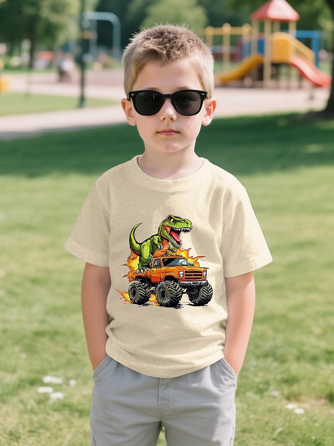 Lovekider Cotton Shirt for 3-6T Boys Truck Dinosaur Toddler Kids T-Shirt Short Sleeve Excavator Construction T-Rex Tee Shirts