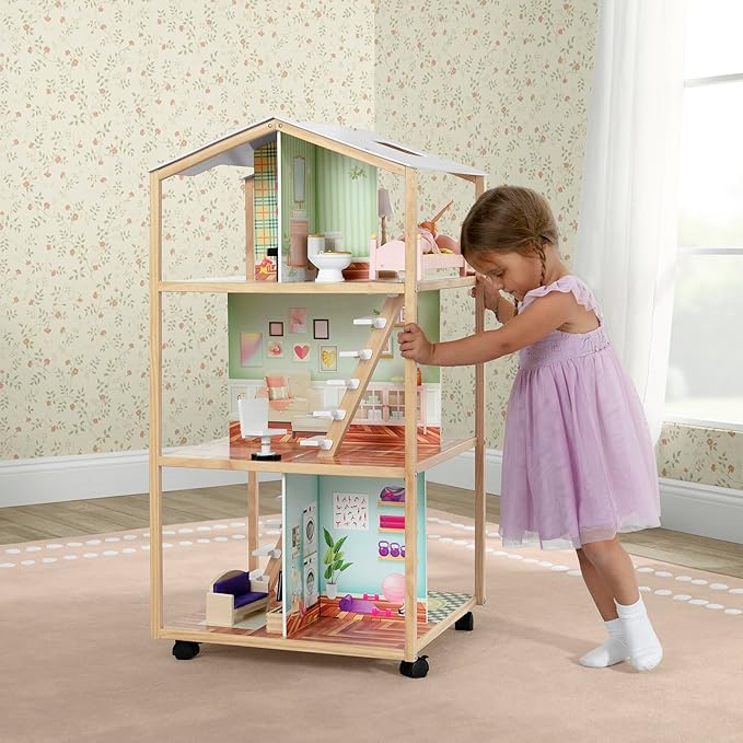 Delta Children Moveable Mansion Dollhouse - 360-Degree Play Dollhouse with Wheeled Base - Includes 16 Accessories - Fits 12-inch Dolls - Pretend Play Dream Gift for Ages 3+