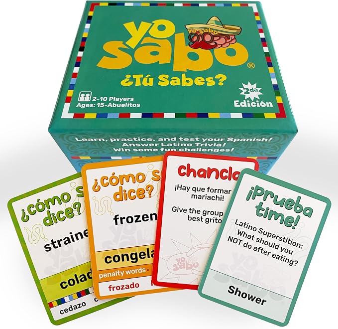 Yo Sabo: Edition 2 - Family Friendly Bilingual Card Game - More Cards, More Game Time - Learn Spanish with Cómo Se Dice, Trivia, & Hilarious Challenge Cards - 198 Cards