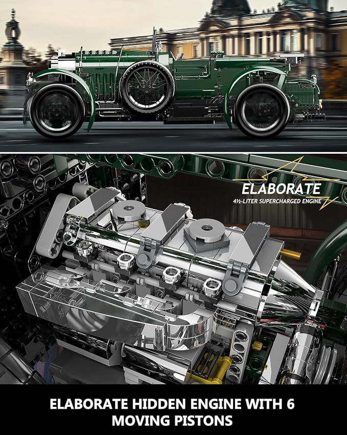 Mould King 13191 Classic Cars Building Blocks Sets, MOC Scale Model Kit with Engine Battery and Motors Vintage Car Model, Collectible Set for Adults, Gift Toy for Age 14+ (3918+ Pieces)