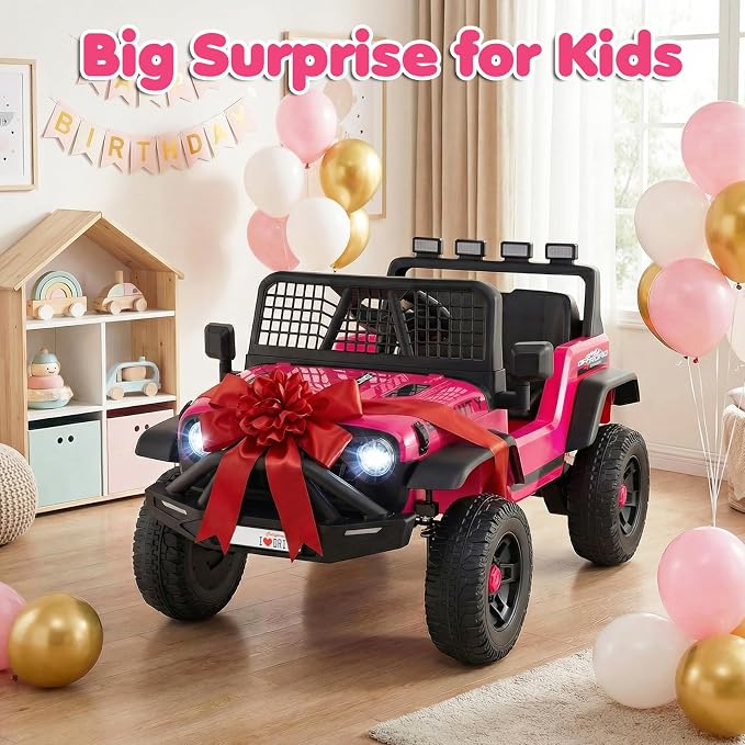 Costzon Ride on Truck, 24V Ride on Toys for Kids, Electric Vehicle with Parent Remote Control, Music, Horn, LED Headlights & Spring Suspension, Kids Car for Boys & Girls Aged 3+ (24V,Pink)