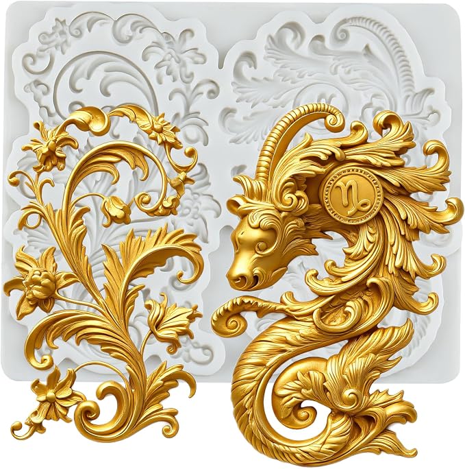 Baroque Scroll Lace Silicone Mold Vintage Curlicues Relief Flower Lace Filigree Polymer Clay Molds for DIY Crafts Epoxy Resin Casting Air Dry Polymer Clay Plaster Jewelry Making