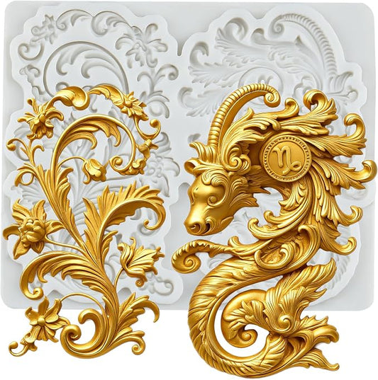 Baroque Scroll Lace Silicone Mold Vintage Curlicues Relief Flower Lace Filigree Polymer Clay Molds for DIY Crafts Epoxy Resin Casting Air Dry Polymer Clay Plaster Jewelry Making