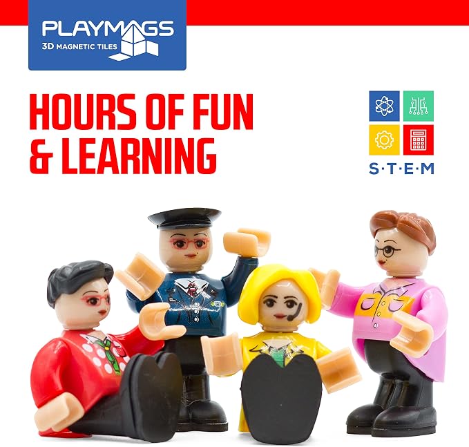 Playmags Magnetic Figures Community Set of 15 Pieces - 2 Inches Play People Perfect for Magnetic Tiles Building Blocks - STEM Learning Toys Children – Magnet Tiles Expansion Accessories Pack