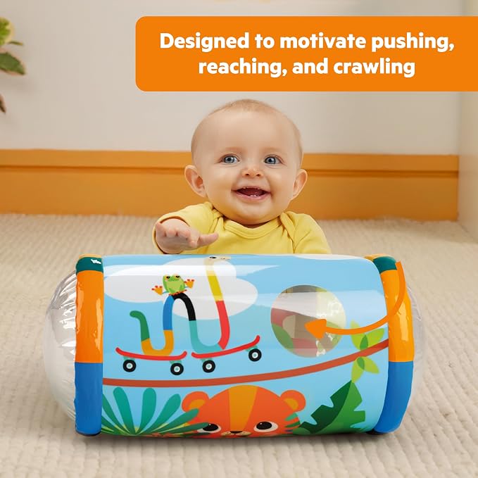 Bright Starts Roll-Along Rainforest Baby Toy, Push & Crawl Activity Toy with Rattle Balls, Portable Travel Roller Toy for Infants & Toddlers, Unisex, 0M+