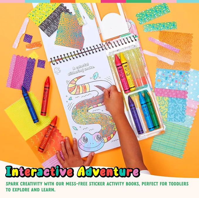 Bright Stripes Art on The Go Collage Fun Jungle Theme Travel Kit for Kids Ages 3+| Mess-Free Activity with Crayons, Stickers & Coloring Book | Tear & Collage | Portable Set for Toddler & Preschooler