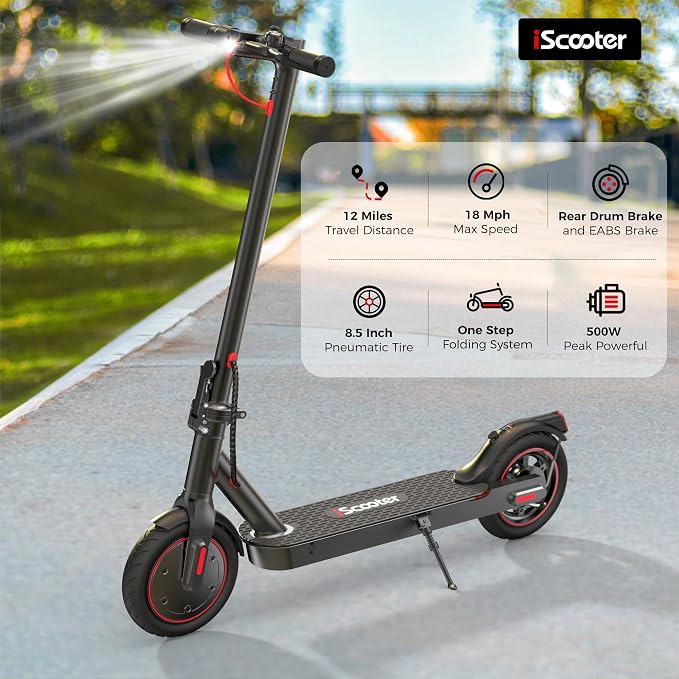 iScooter Electric Scooter Adults & Big Kids, Cruise Control, Dual Braking System, Smart App, Foldable Electric Scooter for Commuting & Campus Use