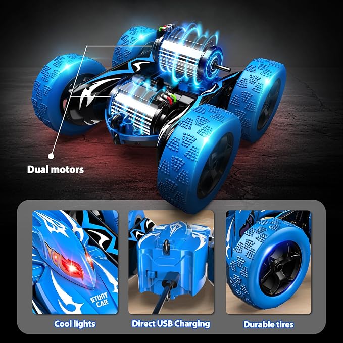 Excitobo Remote Control Car,RC Cars for 4 5 6 7 8 9 10 11 12 Year Old Boy Double Sided 360°Flip 4WD Rechargeable Drift RC Race Car Boys Toys Birthday Gifts Easter Basket Stuffers for Kids Age 4-12