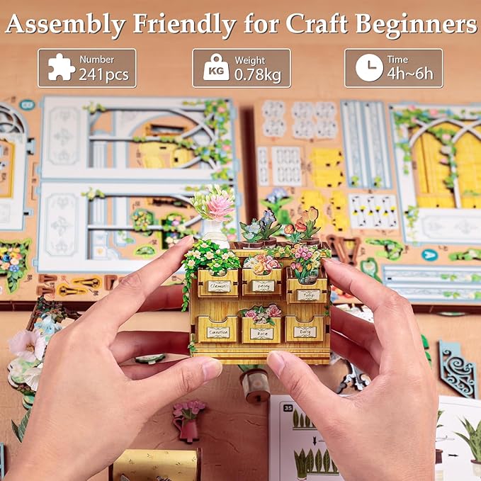 Fsolis Book Nook Kit - DIY Miniature House Kit for Adults 3D Wooden Puzzles Booknook Flower Shop Gifts for Women Puzzle Lovers(Windsor Flower House)