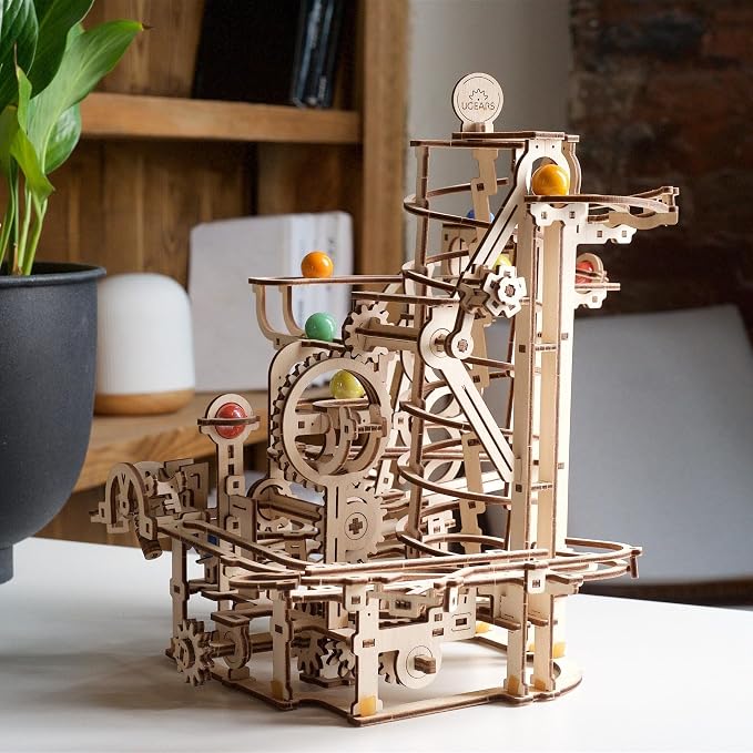 UGEARS Marble Run Spiral Hoist, 3D Puzzle, 11.2-inch Height, Wooden Marble Run Spiral Hoist Models, Mechanical Model Wooden Puzzles for Hobbyists