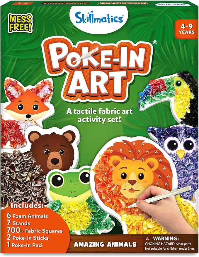 Skillmatics Poke-in Art – Animals, Mess-Free DIY Wood Craft Kit for Kids, Creative Fine Motor Activity, Pretend Play & Room Decor, Gift for Girls & Boys Ages 4, 5, 6, 7, 8, 9