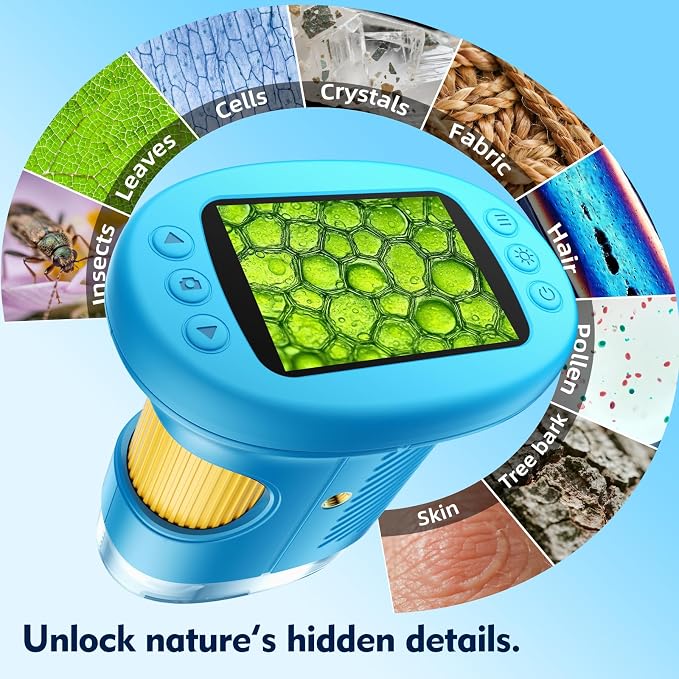 Odatay 4K 1000X Digital Microscope for Kids with Long Distance Viewing & 2.4" Screen, Portable Handheld Edu Toys for Kids Age 3-12 Exploring Bugs Plants at Home Classroom & Outdoor Travel, Orange