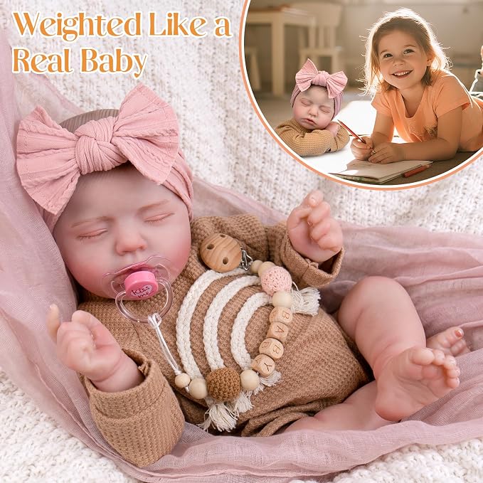 Aori 20 Inch Reborn Baby Doll - Hyper Realistic Lifelike Newborn Sleeping Girl with Rainbow Outfit, Soft Weighted Body Baby Doll for Girls Age 3 for Christmas, Birthday