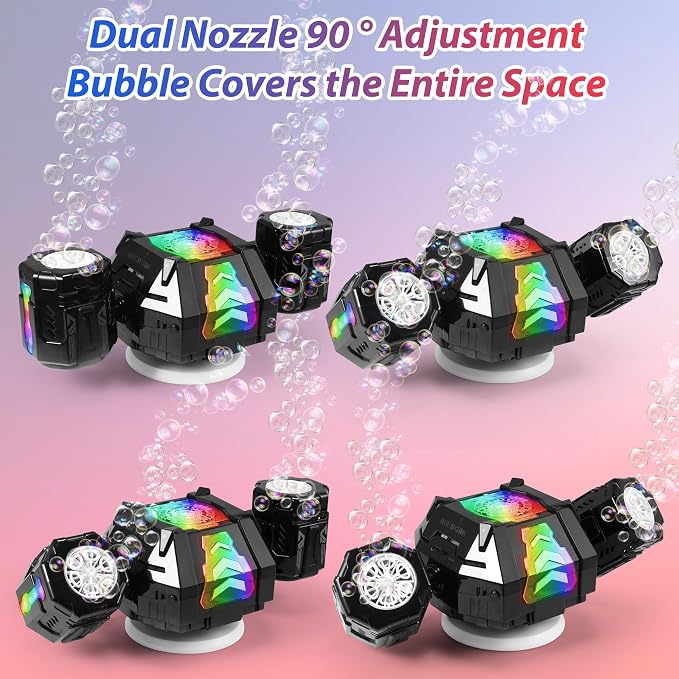 New RC Bubble Machine with RGB Lights, 360° Auto Rotation Bubbles Toy, Rechargeable Battery, Bubble Blower Maker for Kids, Parties, Birthday Gift, Weddings, Indoor Outdoor Activity, Black
