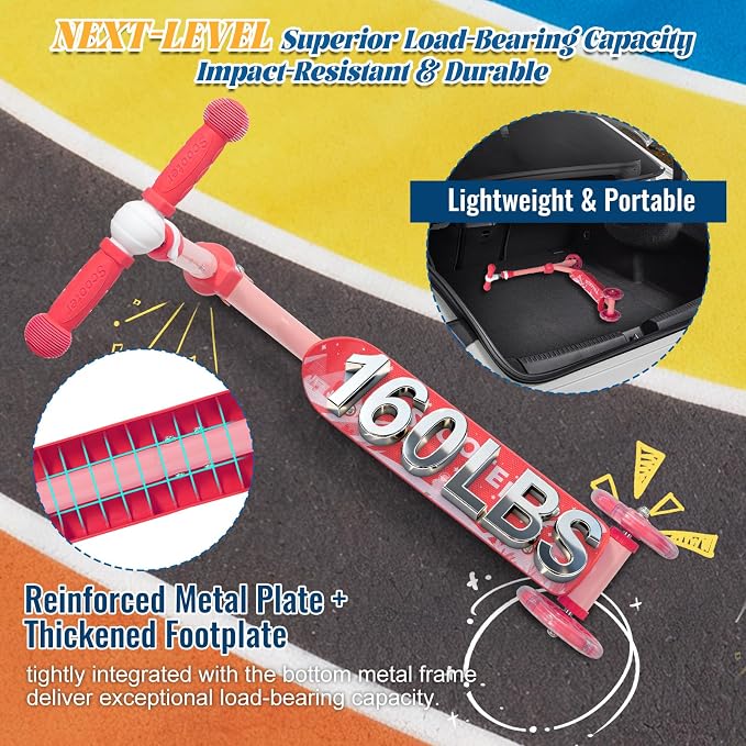 Kids Scooter with LED Light-Up Wheels, Adjustable Handlebar Scooter, Kids Toys Gift for Boys & Girls (Height 37-50") | Outdoor Play for Ages 3,4,5,6 | Extended Footrest