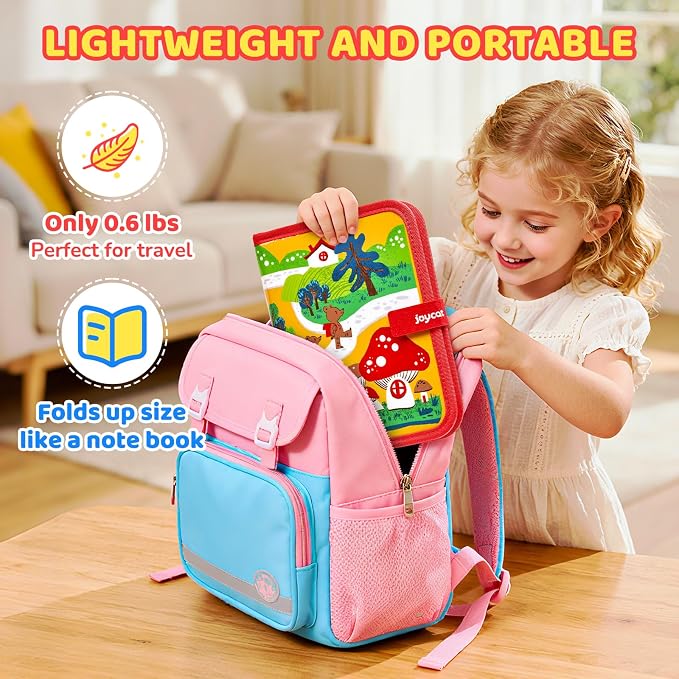 10-Inch Dual-Sided Dry Erase Travel Board for Kids with Zippered Storage - Portable Whiteboard Set with 6 Markers, Eraser.Coloring & Drawing Busy Book, Lightweight Foldable Activity Gifts for Kid