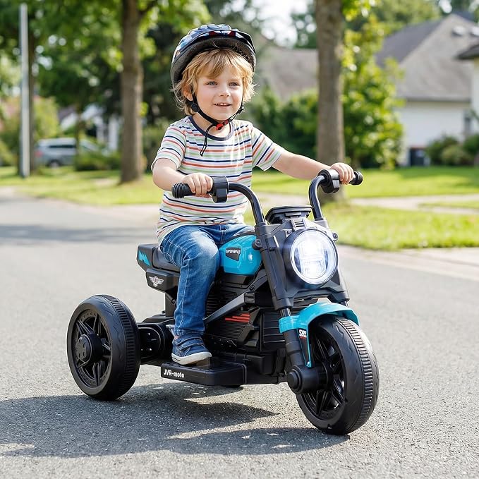 Costzon Toddler Motorcycle, 6V Chopper Kids Motorcycle Ride On Toy with LED Headlight, Music, Story, 3-Wheel Stable Electric Motorbike for Toddlers Boys Girls (Blue, 31" x 18.5" x 19.5"(L x W x H))