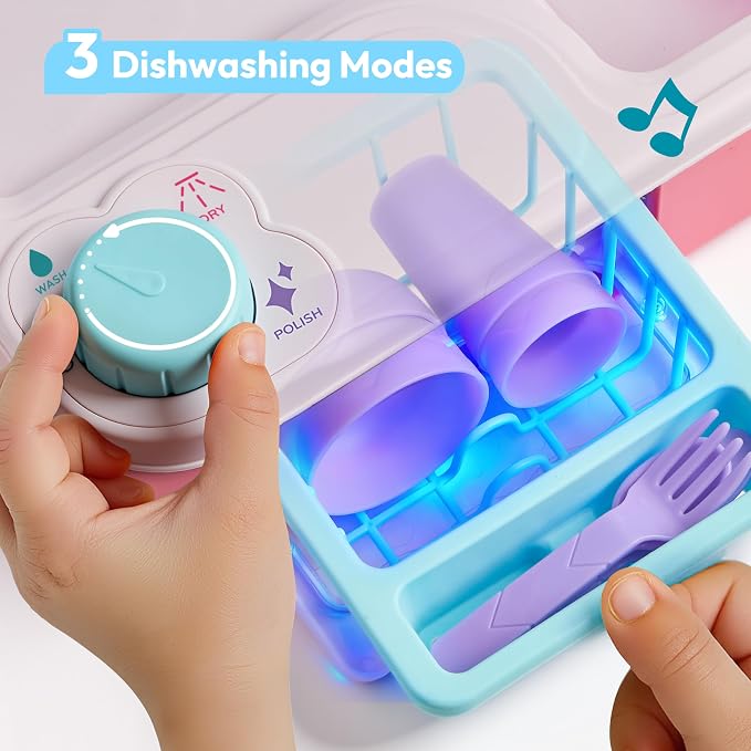 lalalark Color Changing Play Sink with Running Water, Toddler Sink with Electric Dishwasher, Chopping Sounds and Automatic Water Cycle System, Water Table for Toddlers 1-3 Birthday Gift