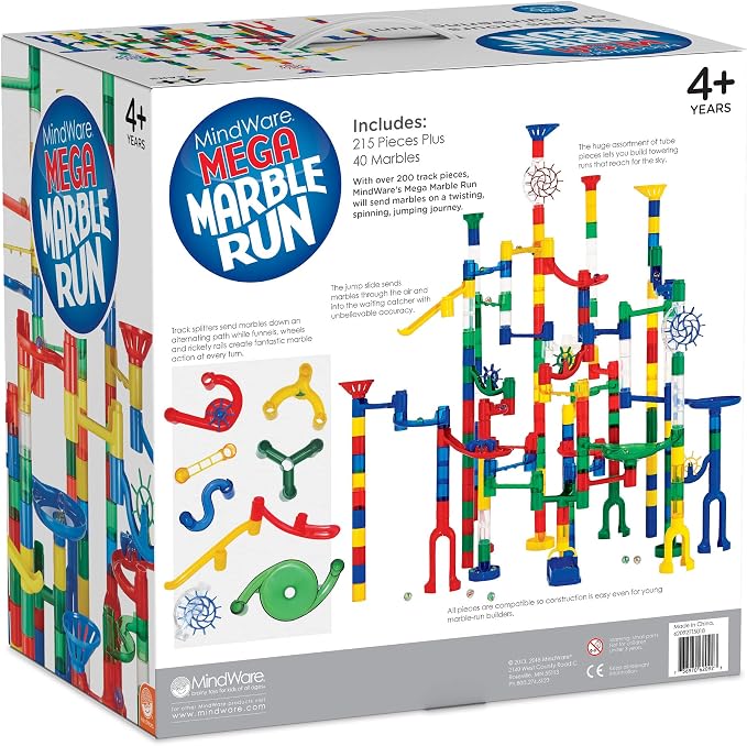 MindWare Mega Marble Run Building Set - 215 Durable Pieces and 40 Marbles - Build, Engineernig and Sceince Toy - Ages 4 and Up