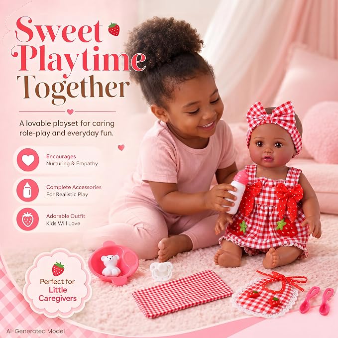 BABESIDE Black Baby Dolls Set - 15 Inch Soft Full Vinyl Washable Realistic Baby Doll with Feeding Accessories, Poseable Real Life Baby Dolls, Interactive Play Toy Gift for Kids Age 3+