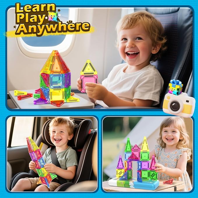 Coodoo Magnetic Tiles for Kids Ages 4-8 Toddler Toys Magnetic Blocks Building Toy STEM Outdoor Kids Toys Gift for Boys & Girls 3+ Year Old, Pocket-Sized Mini Tiles for Classroom Must Haves