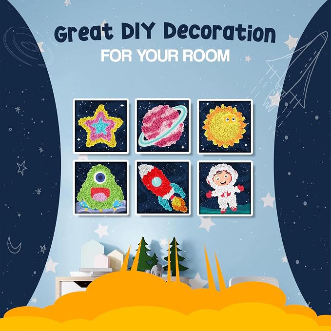 jackinthebox Poke Poke Art for Kids – Space Theme, Flower Pressing Kits, Mess-Free Fabric Art and Craft,Gift for Kids for Girls and Boys Ages 4 5 6 7 8