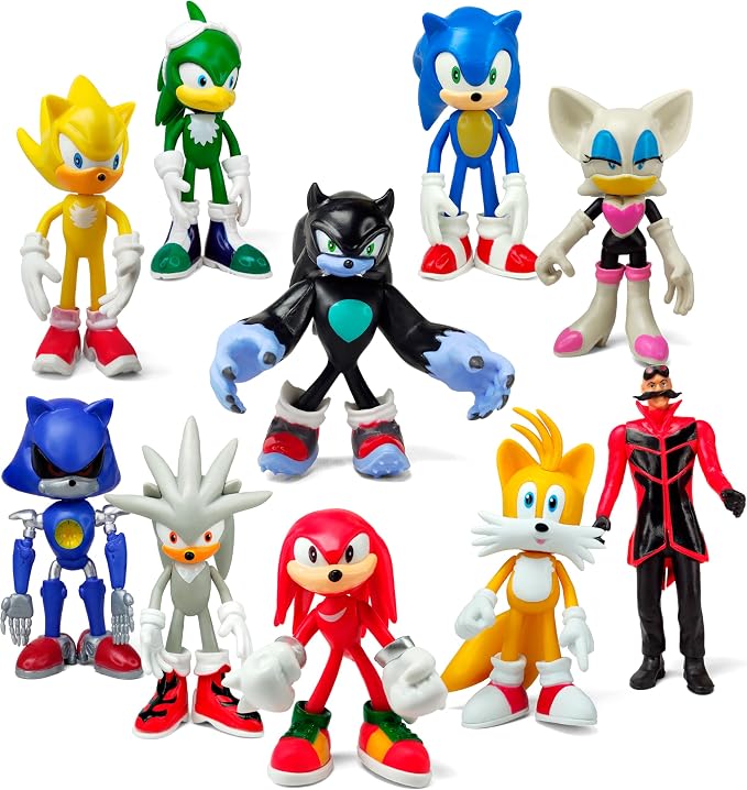 Toysvill Sonic the Hedgehog Big Action Figures (Set of 10 pcs), Collection Toys, Birthday Cake Decoration Party Supplies Cake Topper
