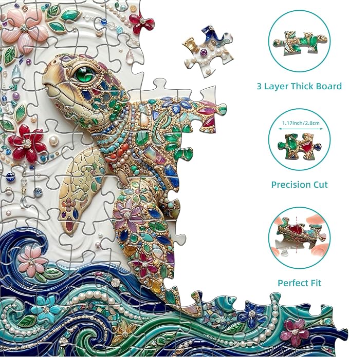 1000 Piece Puzzle for Adults, Crystal Sea Turtle Jigsaw Puzzles for Adults 1000 Pieces, Fun Challenging Family Puzzle with Letters on Back, Colorful Flower Ocean Puzzles for Family Game Night Gift